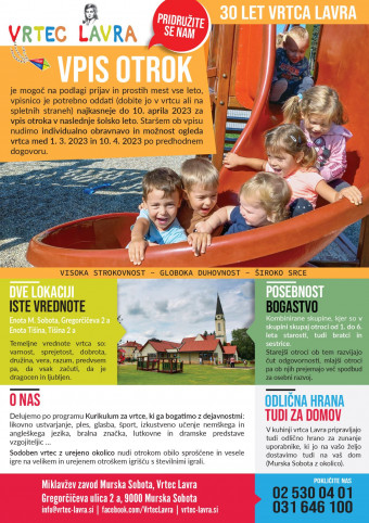 Vrtec Lavra - vpis otrok